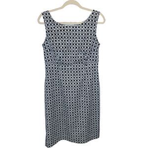 Talbots Sleeveless Shift Dress Black White‎ Geometric Print Size 8 Cotton Blend